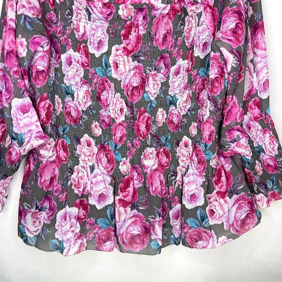 NWT Torrid Crinkle Chiffon Smocked Waist Off-Shoulder Top Floral Pink Plus 4X - Picture 10 of 14
